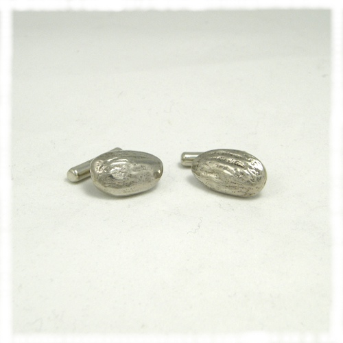 Silver almond cufflinks with chain backs